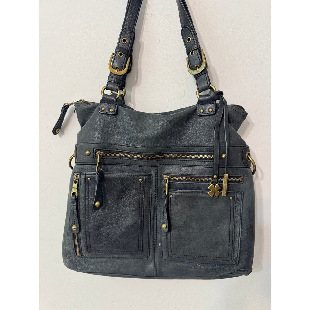 Vtg LUCKY BRAND LEATHER shoulder bag dark gray